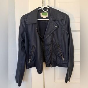Anthropologie Navy Leather Moto Jacket- Size Small